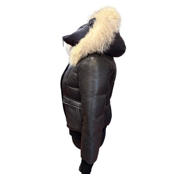 Mackage XS Designer Down Fill Annie Glam Leather Puffer Jacket w/ Fur Hood $1050 - Picture 6 of 16
